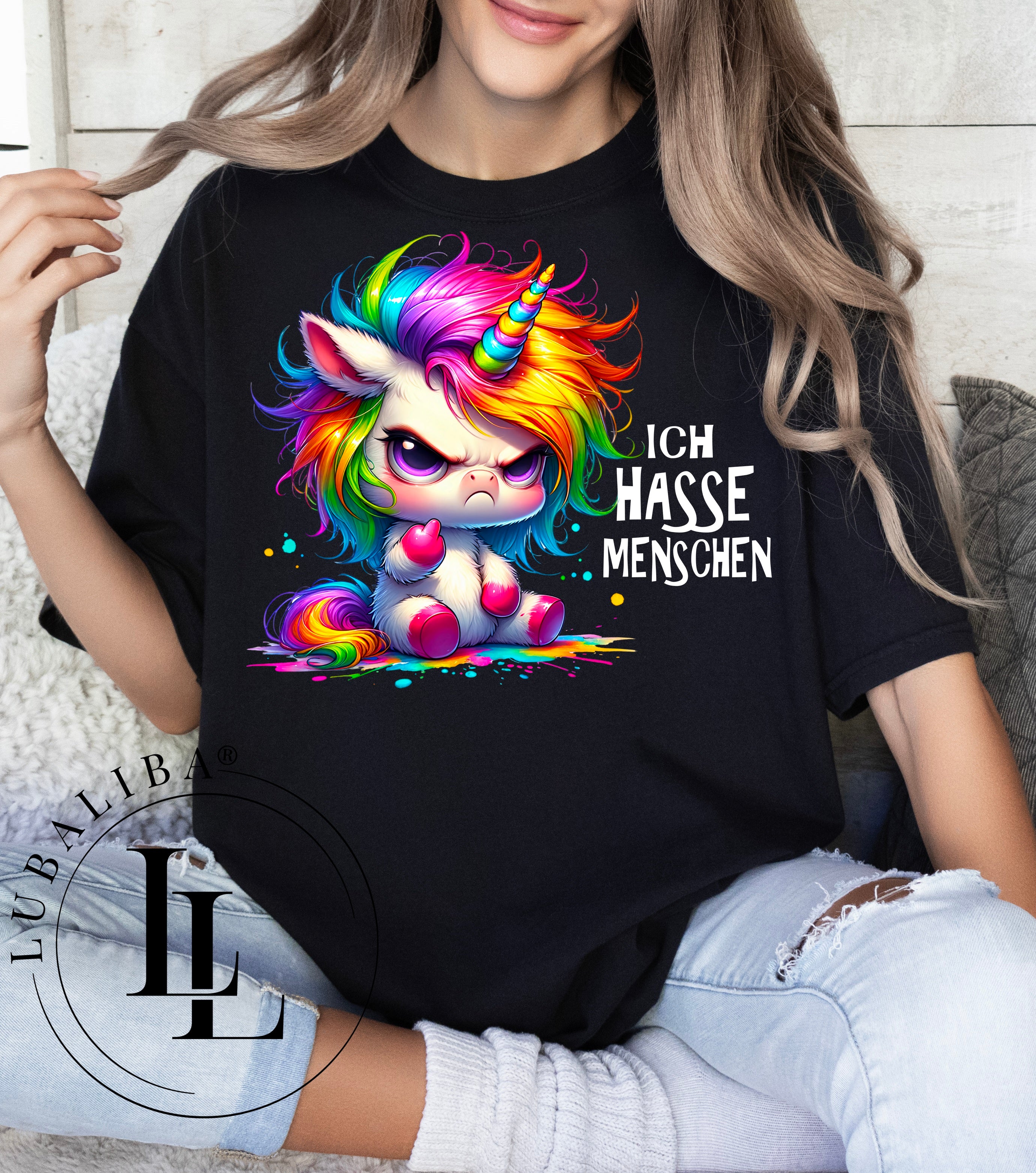 T-Shirt Schwarz " Ich Hasse Menschen Horbert das Einhorn " ArtNr.: TAL